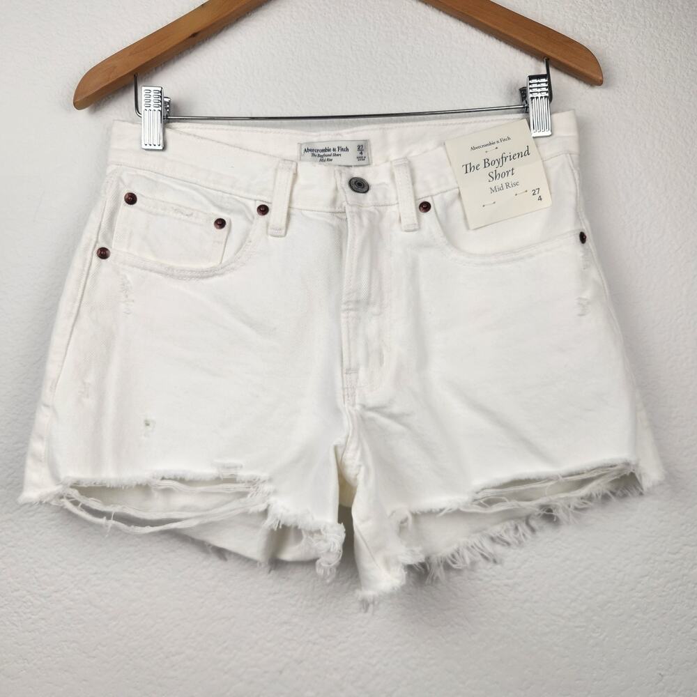 Abercrombie & Fitch The Boyfriend Short Jeans White Size 27 US 4 Distressed NWT - Picture 1 of 5